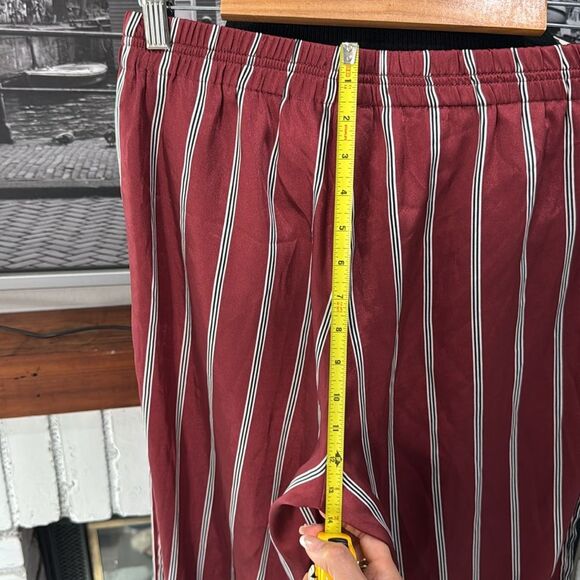 Express Women Pants Wide Leg Burgundy Red White Black Strip Small Stretch Waist - Picture 7 of 8